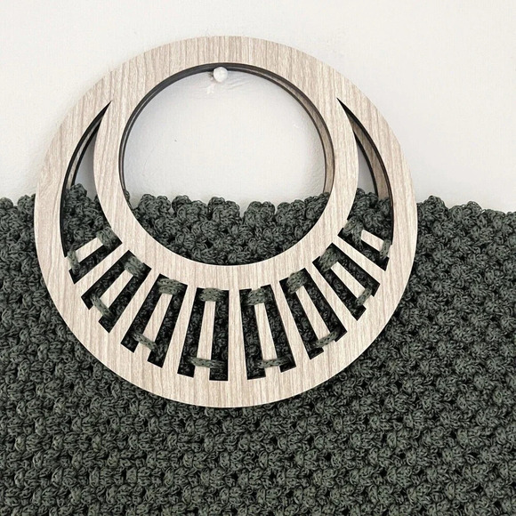 Handmade Women's Green Woven Handbag Boho Wood Top Handles Festival Unique Mediu - Picture 2 of 7
